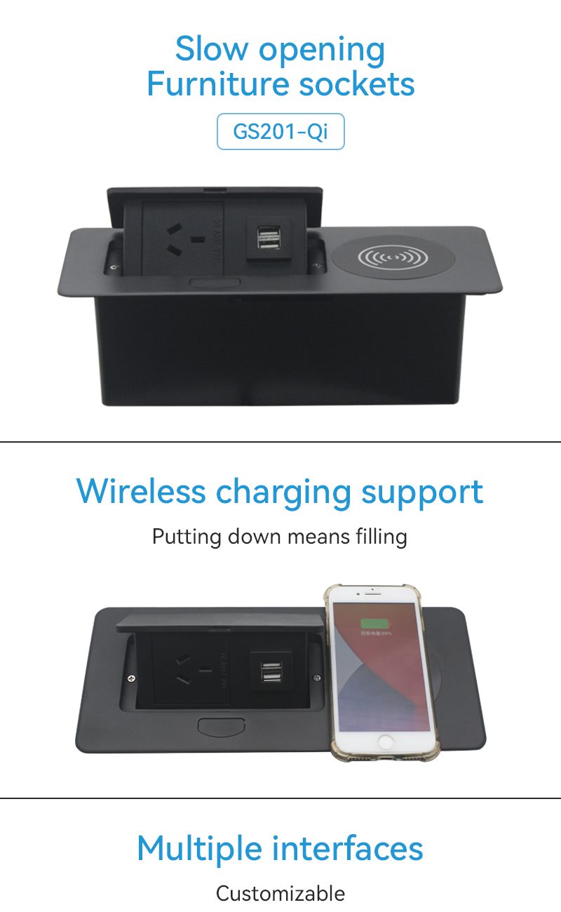 Germany Power Outlet Flush Mounted In Office Furniture Desk Tabletop Pop Up Wireless Charger Socket Box For Office Hotel