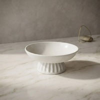 Bandeja de Pedestal de Cerámica Blanca Crema Clásica ARM LVG, Plato Decorativo de Porcelana para Frutas con Base Acanalada