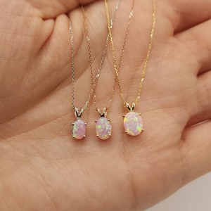 Roestvrij Staal Goud Roze Opaal Ketting Ovale October Geboortesteen Opaal Hanger Ketting - Product Image 2