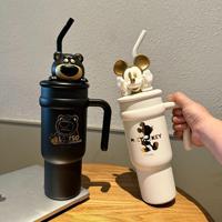Gobelet isotherme en acier inoxydable de dessin animé, thermos à café pour filles, bouteille d'eau avec paille