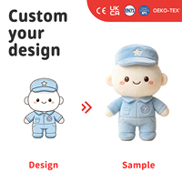 Peluche personnalisée d'agent uniformé, personnage en tenue de travail bleue avec casquette étoile pour mascotte d'entreprise