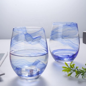 Lot de 2 verres à vin sans pied sculptés, bleu foncé, faits à la main, style ancien, cadeau pour petit ami, papa, hommes - Product Image 5
