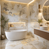 Carrelage en porcelaine veinée or blanc 750x1500mm, aspect marbre Calacatta Gold moderne et luxueux, pour sol et mur, épaisseur 10mm, doré métallique
