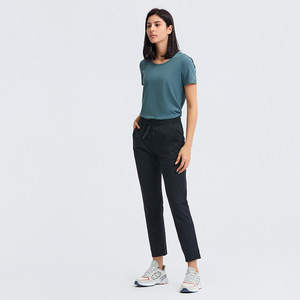 New thân thiện với môi 1-mảnh thoải mái Straight-leg yoga quần với dây rút eo căng vải 9-phút Yoga thói quen - Product Image 6