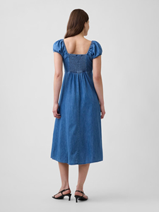 Robe midi ajustée sans manches en denim vintage uni, respirante, imprimée numériquement, coupe trapèze, idéale pour l'été - Product Image 2