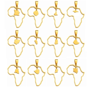 Collares con colgante de <span class=keywords><strong>mapa</strong></span> de África de acero inoxidable, joyería al por mayor, collar de cadena de oro con mapas de <span class=keywords><strong>Kenia</strong></span>, Congo, Nigeria, Sudán y Camerún - Product Image 1