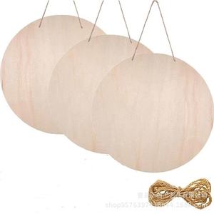 Letrero redondo de madera, 3 piezas, de álamo sin pulir, para decoración del hogar, etiqueta para puerta de Navidad, placa de madera en blanco - Product Image 1