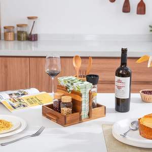 Comptoir de cuisine à domicile décor de table à manger porte-serviettes en bois étagère à épices organisateur caddie de rangement - Product Image 4