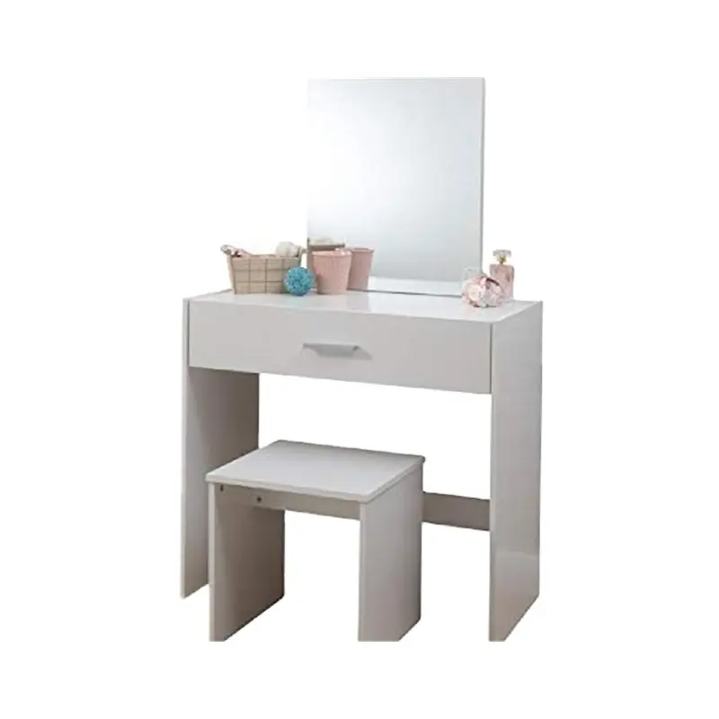 Set meja rias putih desain Modern, 3 warna dengan bangku dan cermin