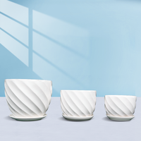 Pot de fleurs en céramique émaillée sculpté à la main, motif spirale oblique blanc pur, style européen, haute qualité, pour intérieur et extérieur