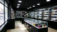 Lemari pajang kios kaca tempered multi-lapis kustom dengan lampu LED untuk toko mewah