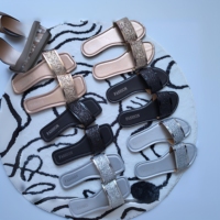 Nouvelle Collection Été – Chaussons Plats Tendance à Paillettes Couleur Unie, Sandales à Bout Carré Grande Taille pour Plage et Extérieur, Chaussures pour Femme