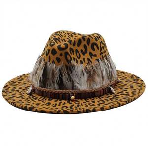 Sombrero Fedora de Ala Ancha Bicolor de Poliéster/Algodón, Estilo Europeo-Americano, Formal, con Estampado de Leopardo, para Fiestas, Pesca, Otoño e Invierno - Product Image 6