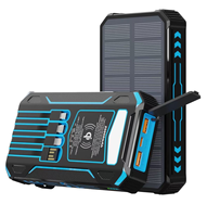 Batterie solaire 20000mAh à charge rapide, panneau pliable portable, 4 cordons de charge intégrés, double éclairage LED pour activités de plein air