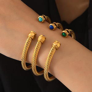 Bracelet en fil d'acier en forme de C, style Instagram, best-seller transfrontalier, jonc rétro tendance en acier inoxydable électroplaqué - Product Image 3
