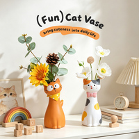 Vase chaton de dessin animé de 7,28 pouces – Adorable vase à fleurs en forme de chaton pour la décoration de table, de bureau ou d'étagère à la maison – Cadeau idéal pour les amoureux des chats
