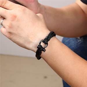 Black Braided Hemp <b>Rope</b> <b>Bracelet</b> Lock Clasp Punk Adjustable Men Fashion Wrist Jewelry Gift For Male - Product Image 4