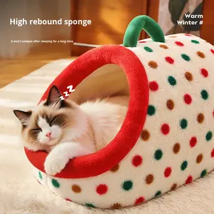 Cama Portátil para Perros y Gatos en Oferta, Diseño de Lunares Coloridos, Invierno, Gruesa, Cálida, Cerrada, Amplio Espacio, con Sensación de Seguridad - Product Image 1