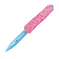 Couteau pliant tactique de 9 pouces pour le camping en plein air, poignée en alliage de zinc imprimée en 3D, motif de paillettes de gâteau rose, cadeau DIY OEM pour filles