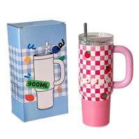 Grande Tasse Thermos Isotherme en Acier Inoxydable Grande Capacité avec Paille et Poignée Anti-Fuite pour Filles, Idéale pour le Bureau - Tasse Cadeau