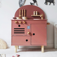 Cuisine de jeu en bois pour enfants, design nordique en arc, avec ustensiles, four et évier, 3 couleurs, pour tout-petits, CE CPC, vente en gros, OEM, personnalisable