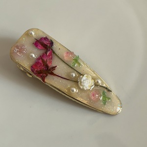 Pince à cheveux en émail motif goutte d'<span class=keywords><strong>huile</strong></span>, fleur séchée rose, style vintage, faite à la main, perle, métal doux, acétate, accessoires de fête - Product Image 5