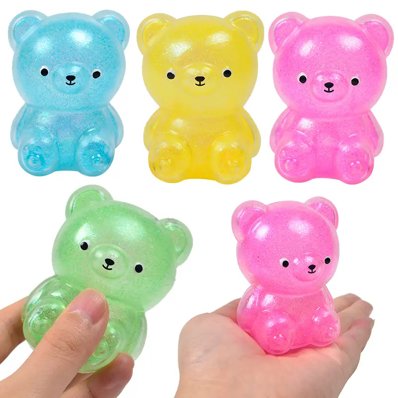 Hot new spot wholesale pressure relief animal children pinch joy Bear soft decompression TPR Bear glitter squeeze toy