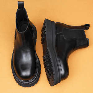 Chaussures montantes pour hommes en cuir véritable, à semelle épaisse, à lacets, doublées polaire, antidérapantes et désodorisantes, de haute qualité, pour le style business casual britannique - Product Image 2