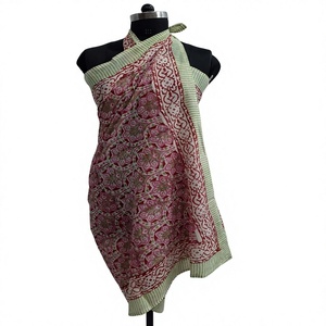 Lote al por mayor de pareos de playa 100% algodón con estampado artesanal indio, tela de voile suave, secado rápido, transpirable, talla grande para verano - Product Image 1