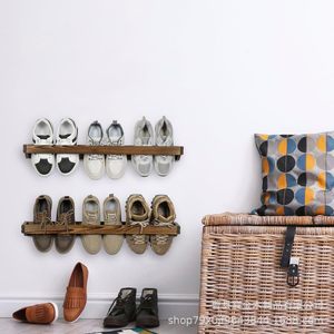 Zapatero de madera para montar en la pared, de 1 nivel, rectangular, multiusos, para almacenamiento de zapatos en la entrada. - Product Image 1