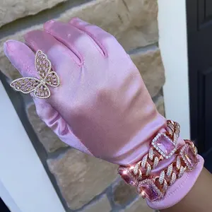 12MM cuban link chain big pink diamond women bracelet