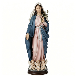 Estatua de la Virgen María con Ángeles y Rama de Olivo, Escultura Artística de Resina Pintada a Mano, Decoración <span class=keywords><strong>Religiosa</strong></span> para el Hogar, Iglesia, Católica, Música de Hadas - Product Image 5