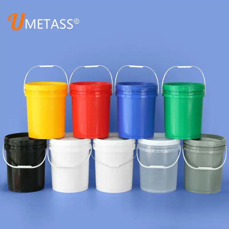 0.5L-50L 5 गैलन पीपी Lids के साथ खाद्य ग्रेड प्लास्टिक पेंट बाल्टी संभाल 20 लीटर बाल्टी बैरल