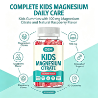 Citrato de Magnesio para Niños OEM, 100 mg por Porción, 90 Gomitas, Suministro para 45 Días, Sabor Frambuesa, Suplemento Dietético