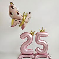 Ballons Chiffres Autoportants de Haute Qualité 32 et 42 Pouces Bleu Perle et Rose avec Ballon Couronne en Aluminium pour Décoration de Fête d'Anniversaire