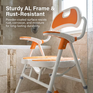 Silla de Ducha Plegable con Ranuras 3D <span class=keywords><strong>RUFU</strong></span> RF3209A, Marco de Aluminio con Recubrimiento en Polvo, Reposabrazos de Plástico Abatibles, Asiento y Respaldo de EVA Moldeado por Soplado - Product Image 5