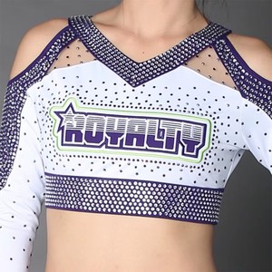 Uniforme de pom-pom girl sur mesure OEM All-Star pour compétition - Prix d'usine - Ensemble luxueux de haut court à manches longues et jupe en cristal pour filles - Product Image 4