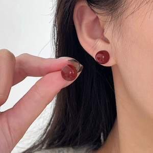 Yinruitai Cherry S925 Sterling <b>Silver</b> <b>Stud</b> <b>Earrings</b> Red Ball Shape For Women Everyday Wear - Product Image 4