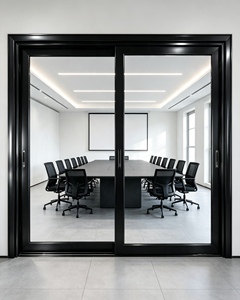 Puerta Corredera de Aluminio Resistente al Viento de Alta Calidad Personalizada, Marco Negro con Vidrio Templado Doble para el Hogar - Product Image 1