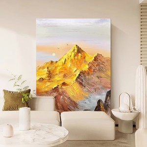Hand Painted Oil Painting Golden Mountain Abstract Landscape 3D Effect Living Room Wall <b>Art</b> No Frame - Product Image 2