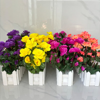 Fleurs d'azalée artificielles, décorations florales en plastique, ensembles d'herbe et d'arbres durables pour la décoration murale extérieure et les aménagements paysagers de restaurants