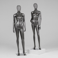 Maniquí Femenino de Fibra de Vidrio Negro Mate, Cuerpo Completo, Cabeza de Cristal Plateado Abstracto, Maniquí de Exhibición para Escaparate de Boutique