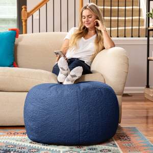 DB Jaxx Ellis Grand pouf en peluche Faux-agneau en peau de mouton indigo Pouf design d'intérieur moderne - Product Image 3