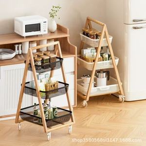 Chariot de rangement en bois à 3 niveaux, chariot de cuisine en bois massif avec roulettes pour les collations et les articles divers - Product Image 1