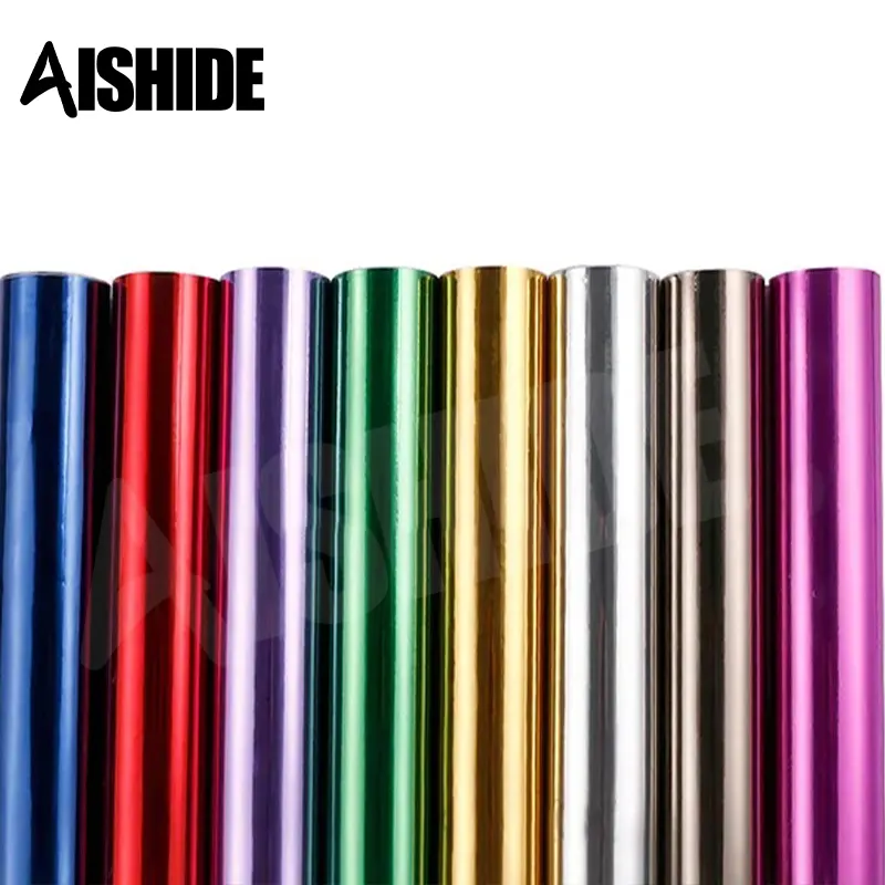 Aishide 1.52*18M ملصقات السيارات للمركبات فينيل كروم مطفأ معدني ساتان يغير اللون تزيين الهيئة للسيارة الغلاف الشفاف