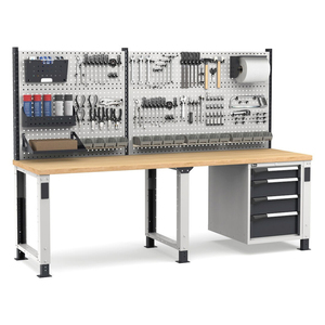 Établi réglable Fami Master 250cm en gris avec mur intégré et 4 tiroirs - Product Image 1