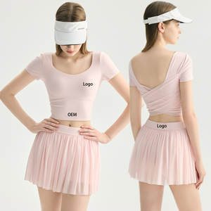 Nouvel ensemble de yoga et pilates 2025 en dentelle, style Y2K, tenue élégante pour le tennis et le golf, avec soutien-gorge intégré et jupe de tennis, idéal pour le pickleball - Product Image 1