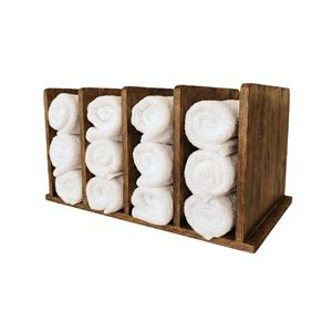 Organisateur de serviettes en bois SENYU, étagère de rangement à 4 compartiments, étagère de salle de bain rustique - Product Image 1