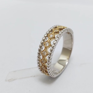 Trio Half Eternity Gouden Belbgold Bicolor CZ 925 Plata de ley <span class=keywords><strong>y</strong></span> anillo con cuentas de filigrana de oro real de 9K - Product Image 6