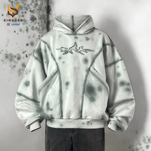 Sweat à capuche oversize vintage avec logo personnalisé, style streetwear hiver, fermeture éclair, effet délavé soleil, design hip-hop, coupe lourde, délavé à l'acide et effet vieilli - Product Image 1